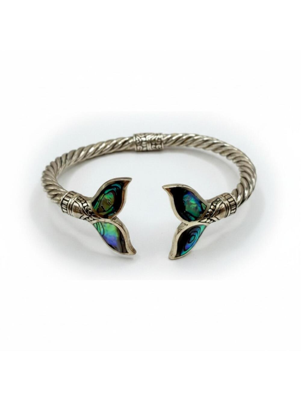 Abalone Whale Tail Hinged Cuff Bracelet | Solid Sterling Silver .925 | 6.5”